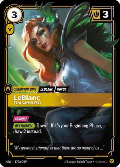 LeBlanc - Fragmented (Alternate Art) - Unleashed Riftbound spoiler