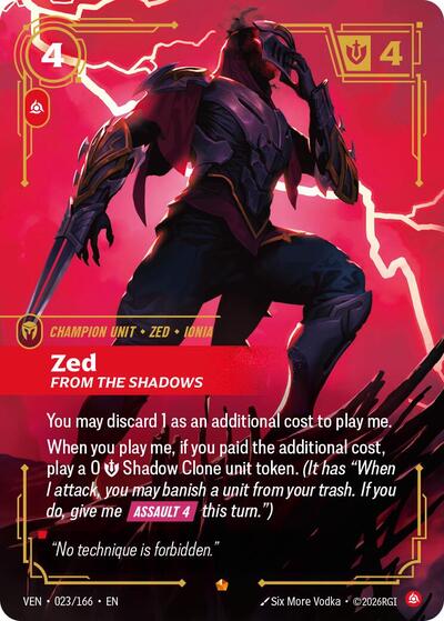 Zed, From the Shadows - Vendetta Riftbound spoiler