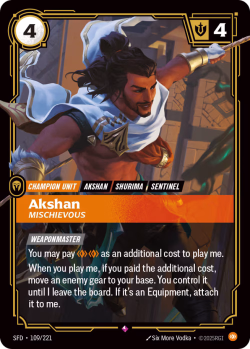 Akshan, Mischievous - Spiritforged Riftbound spoiler